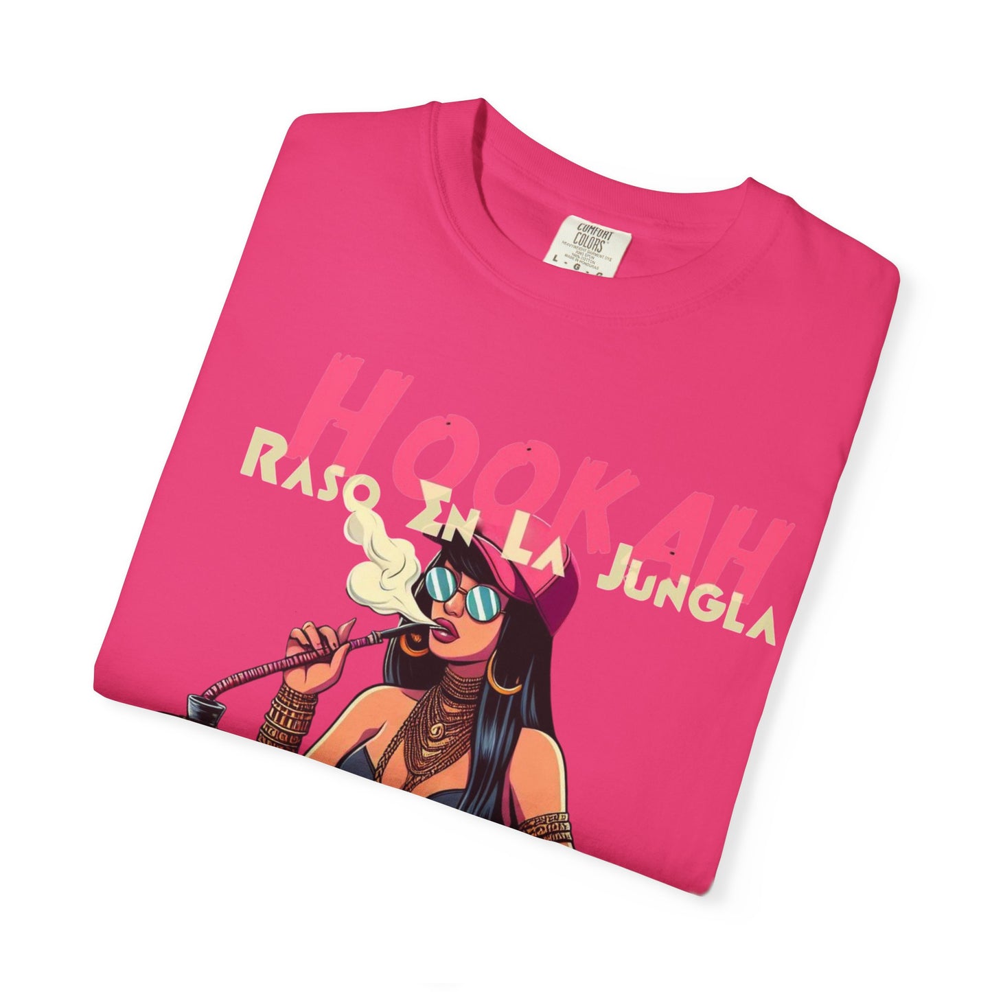 Raso En La Jungla Hookah Vibes Unisex Garment-Dyed T-Shirt, Music Lovers Tee, Chill Wear, Party Shirt, Unique Gift, Bohemian Style, Black Painscape Music Logo on back.