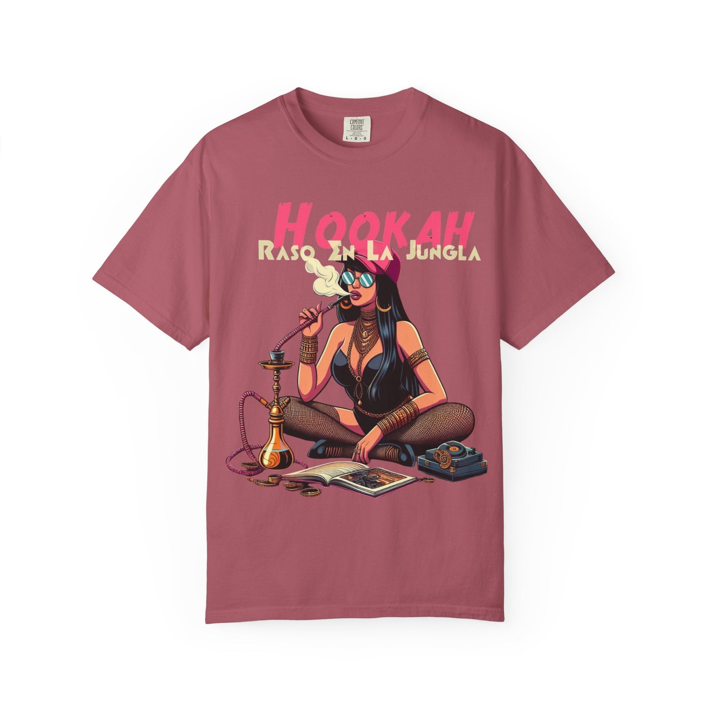 Raso En La Jungla Hookah Vibes Unisex Garment-Dyed T-Shirt, Music Lovers Tee, Chill Wear, Party Shirt, Unique Gift, Bohemian Style, Black Painscape Music Logo on back.