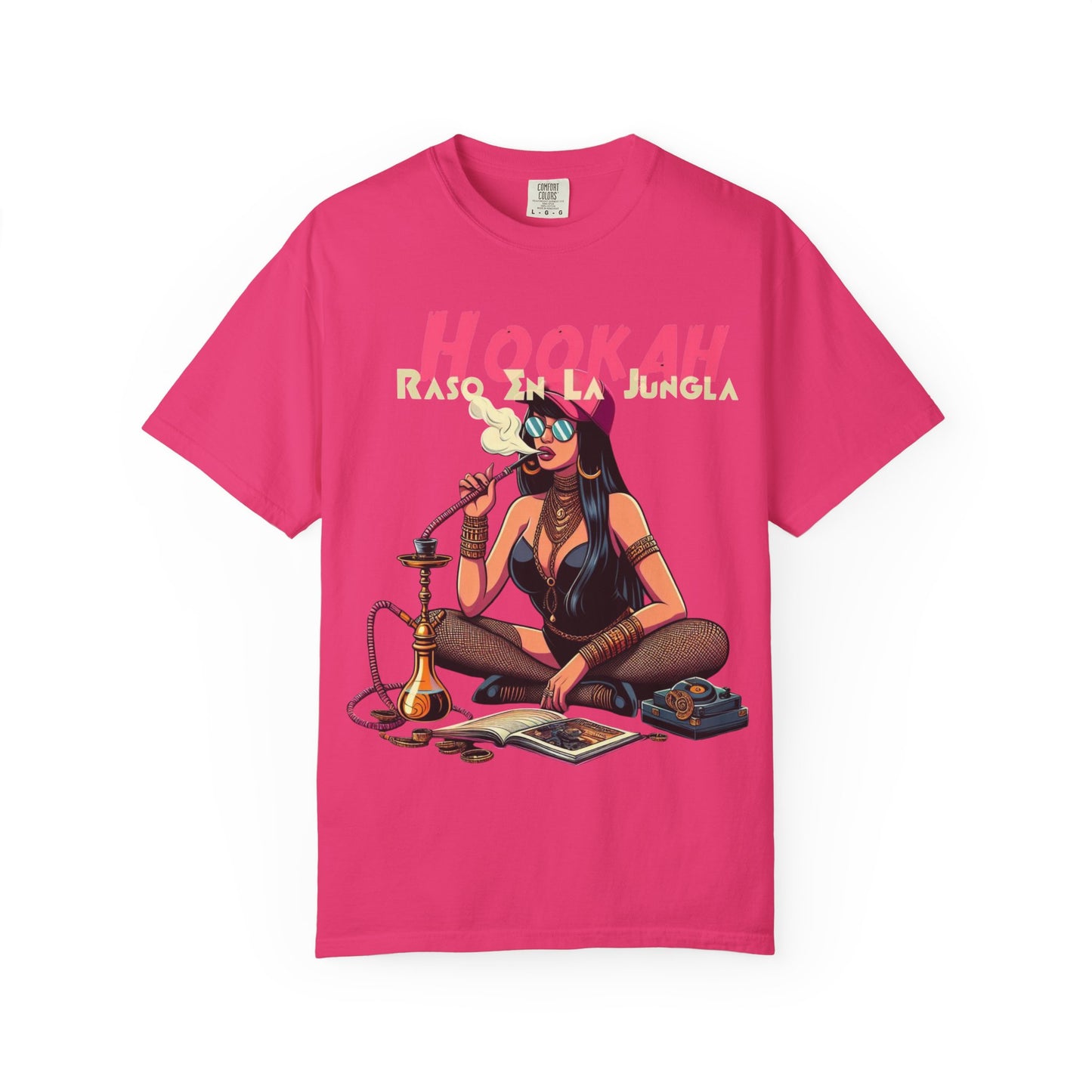 Raso En La Jungla Hookah Vibes Unisex Garment-Dyed T-Shirt, Music Lovers Tee, Chill Wear, Party Shirt, Unique Gift, Bohemian Style, Black Painscape Music Logo on back.