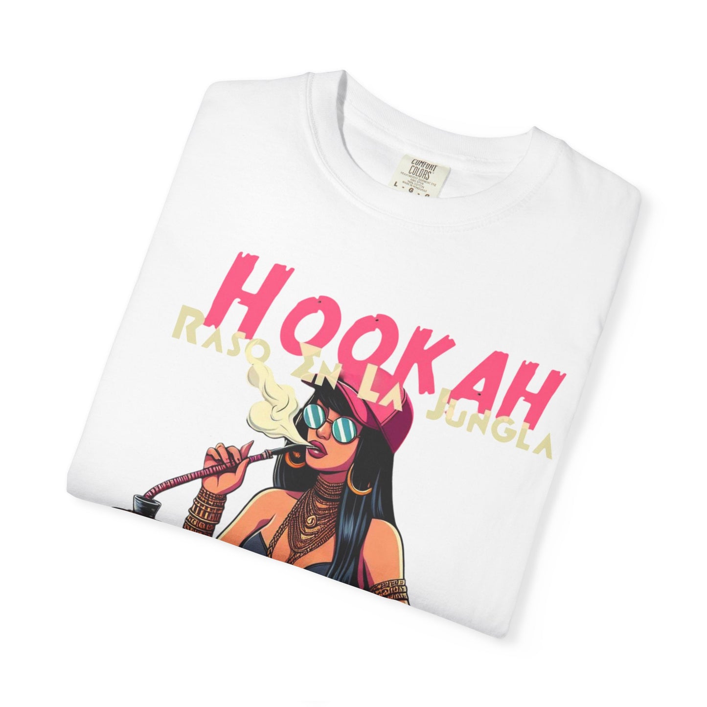 Raso En La Jungla Hookah Vibes Unisex Garment-Dyed T-Shirt, Music Lovers Tee, Chill Wear, Party Shirt, Unique Gift, Bohemian Style, Black Painscape Music Logo on back.