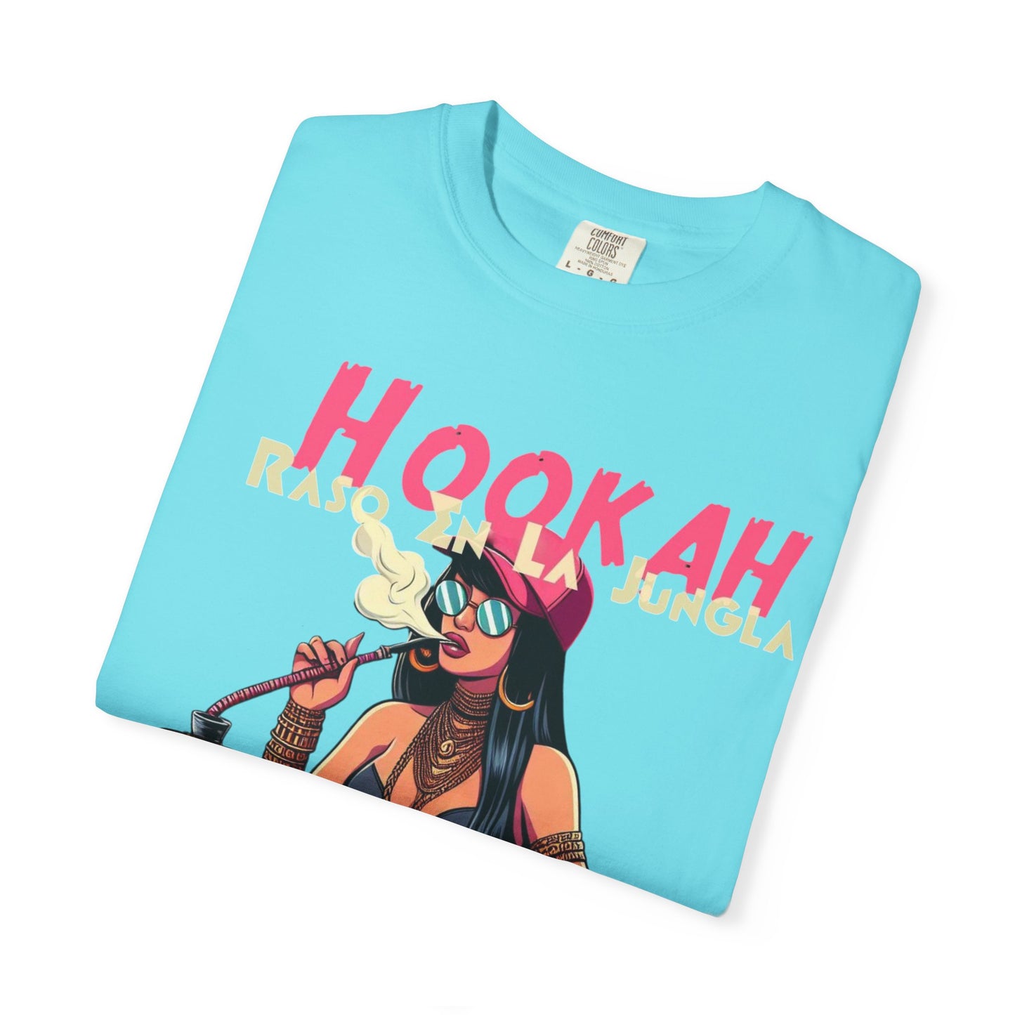Raso En La Jungla Hookah Vibes Unisex Garment-Dyed T-Shirt, Music Lovers Tee, Chill Wear, Party Shirt, Unique Gift, Bohemian Style, Black Painscape Music Logo on back.