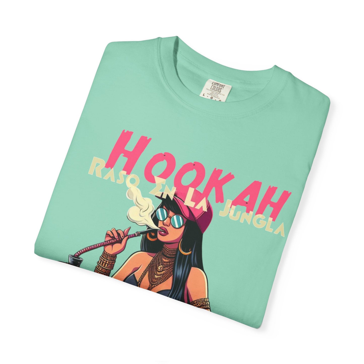 Raso En La Jungla Hookah Vibes Unisex Garment-Dyed T-Shirt, Music Lovers Tee, Chill Wear, Party Shirt, Unique Gift, Bohemian Style, Black Painscape Music Logo on back.