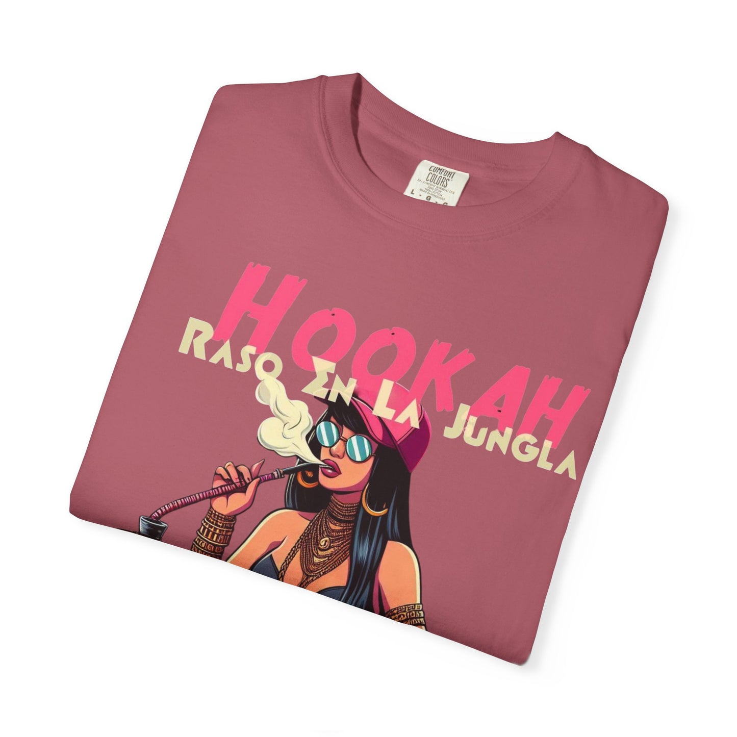 Raso En La Jungla Hookah Vibes Unisex Garment-Dyed T-Shirt, Music Lovers Tee, Chill Wear, Party Shirt, Unique Gift, Bohemian Style, Black Painscape Music Logo on back.