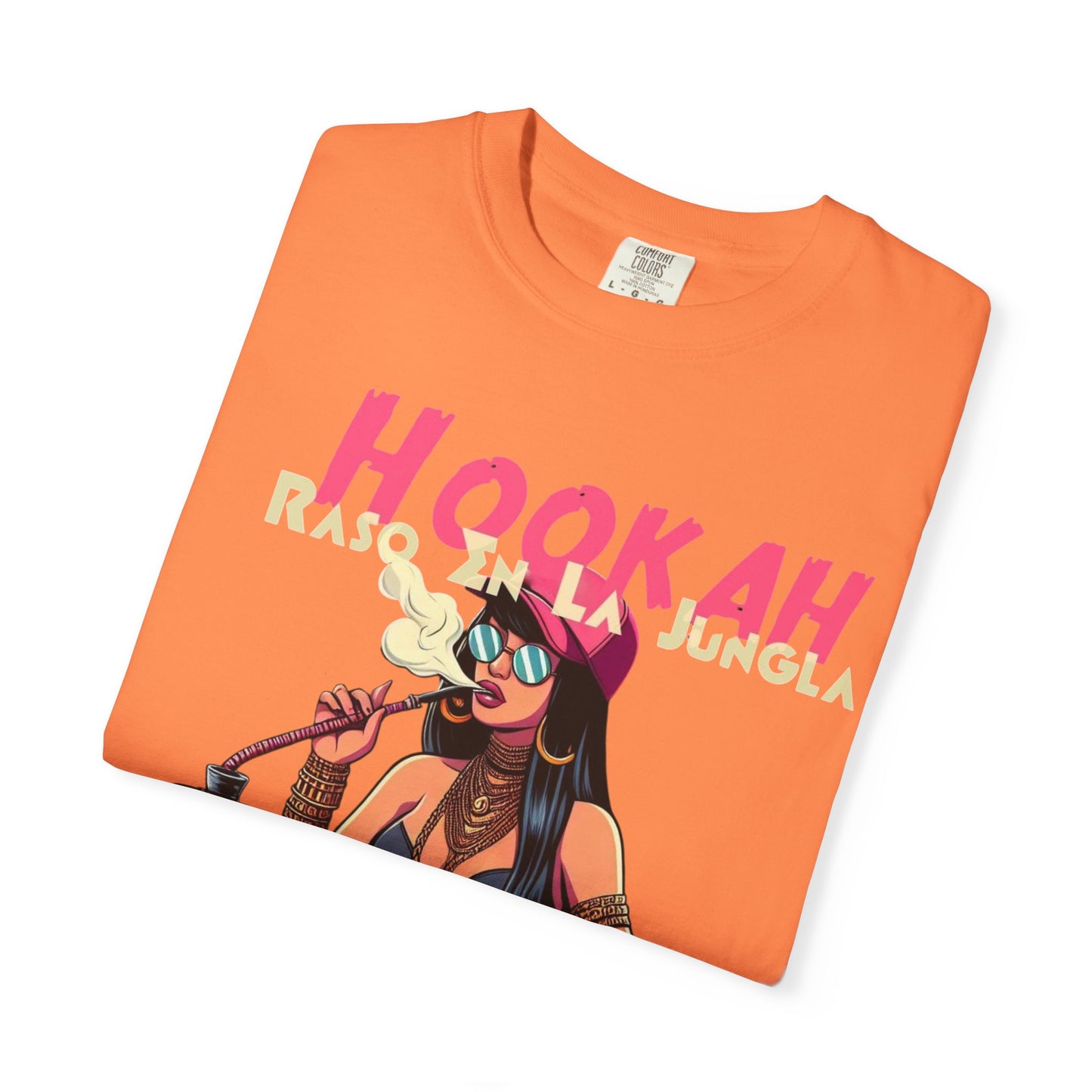 Raso En La Jungla Hookah Vibes Unisex Garment-Dyed T-Shirt, Music Lovers Tee, Chill Wear, Party Shirt, Unique Gift, Bohemian Style, Black Painscape Music Logo on back.