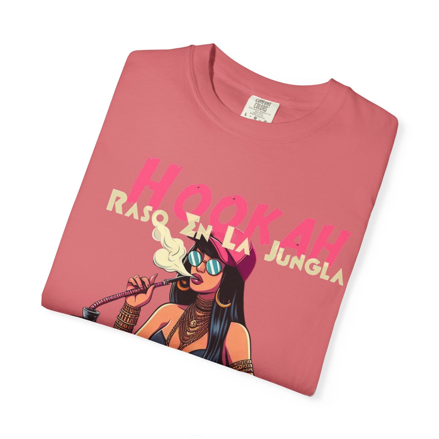 Raso En La Jungla Hookah Vibes Unisex Garment-Dyed T-Shirt, Music Lovers Tee, Chill Wear, Party Shirt, Unique Gift, Bohemian Style, Black Painscape Music Logo on back.