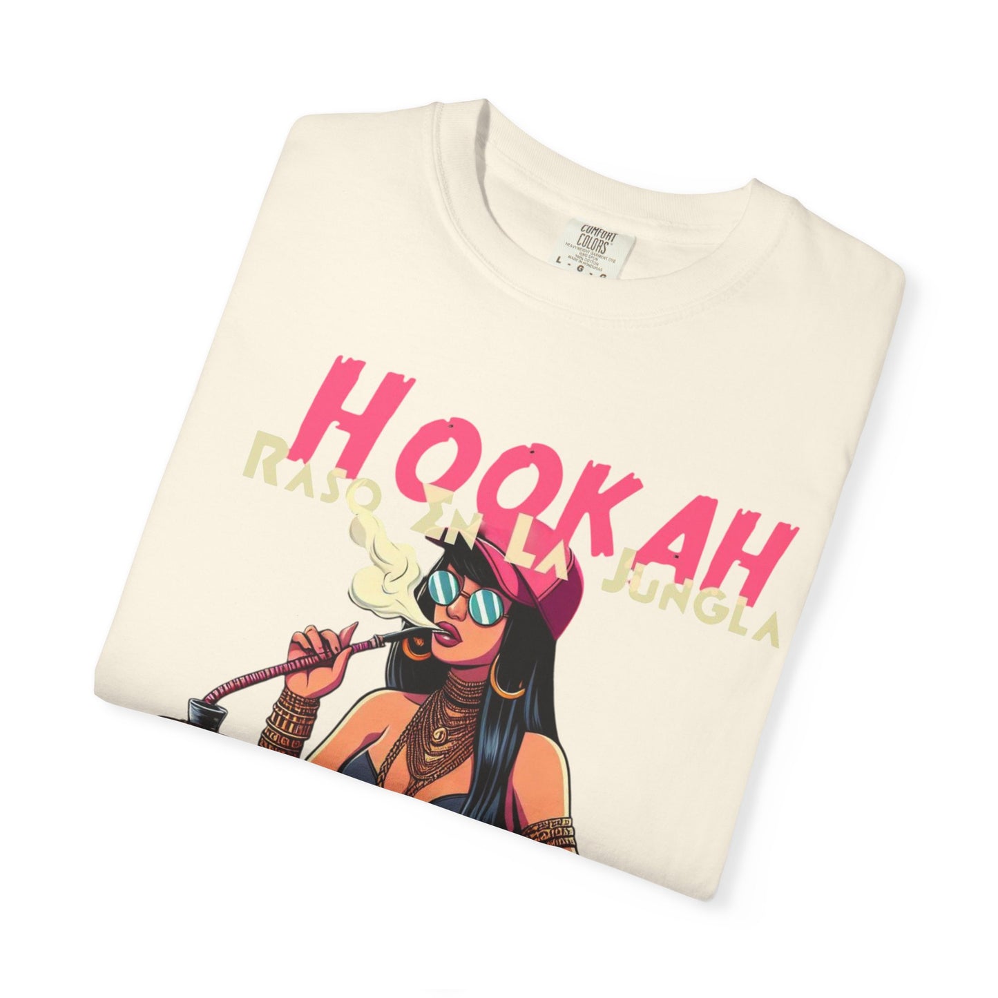 Raso En La Jungla Hookah Vibes Unisex Garment-Dyed T-Shirt, Music Lovers Tee, Chill Wear, Party Shirt, Unique Gift, Bohemian Style, Black Painscape Music Logo on back.