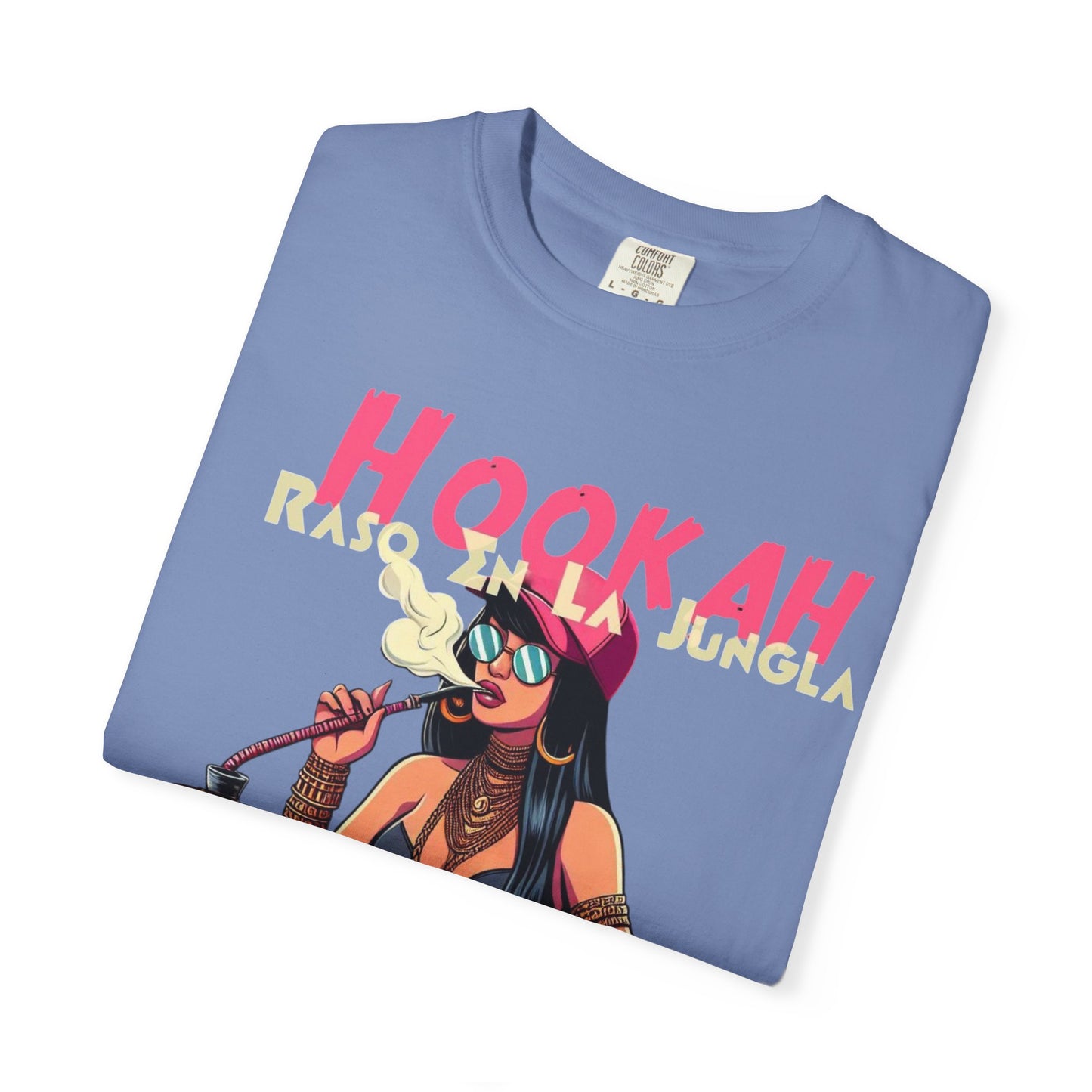 Raso En La Jungla Hookah Vibes Unisex Garment-Dyed T-Shirt, Music Lovers Tee, Chill Wear, Party Shirt, Unique Gift, Bohemian Style, Black Painscape Music Logo on back.