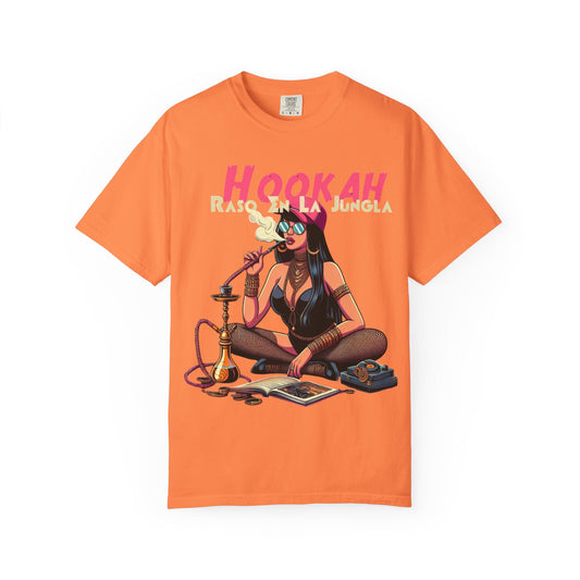 Raso En La Jungla Hookah Vibes Unisex Garment-Dyed T-Shirt, Music Lovers Tee, Chill Wear, Party Shirt, Unique Gift, Bohemian Style, Black Painscape Music Logo on back.